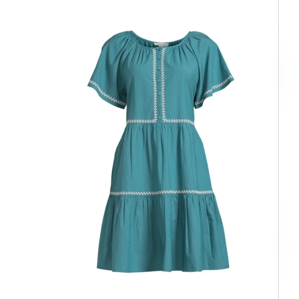 Beachlunchlounge Women's Puff Slevee Flounce Teal Mini Dress Size XXL - Picture 4 of 14